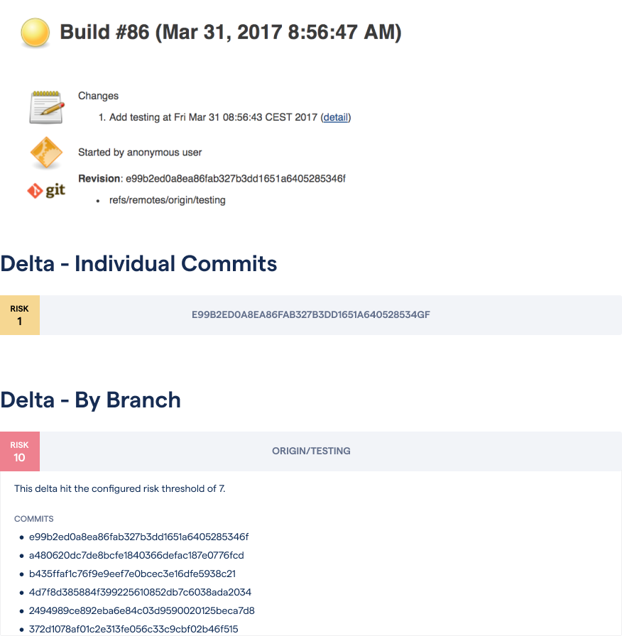 CodeScene detects high risk changes on your development branches.