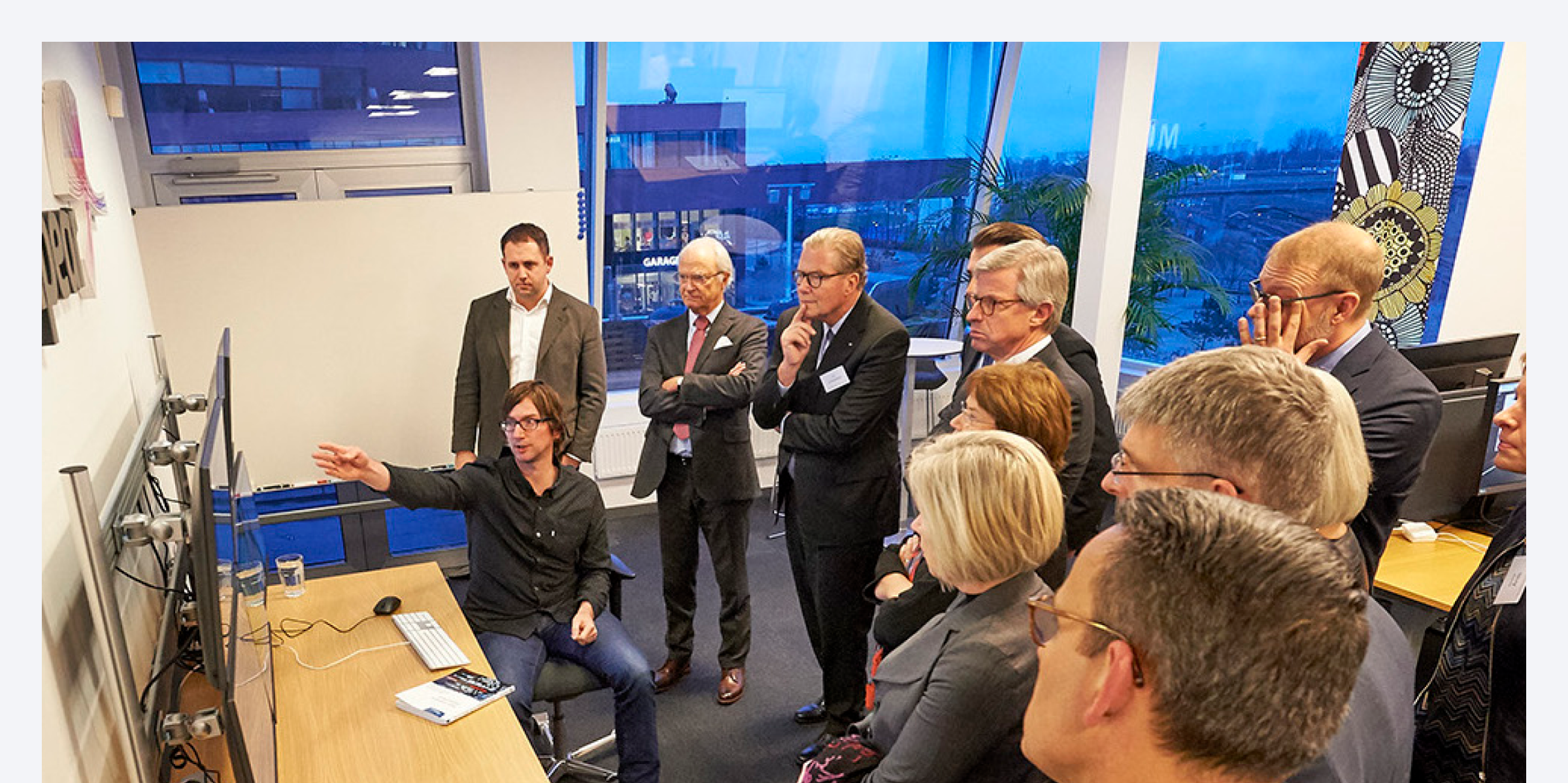 A photo of Swedish king Carl XVI Gustaf's visit to CodeScene.